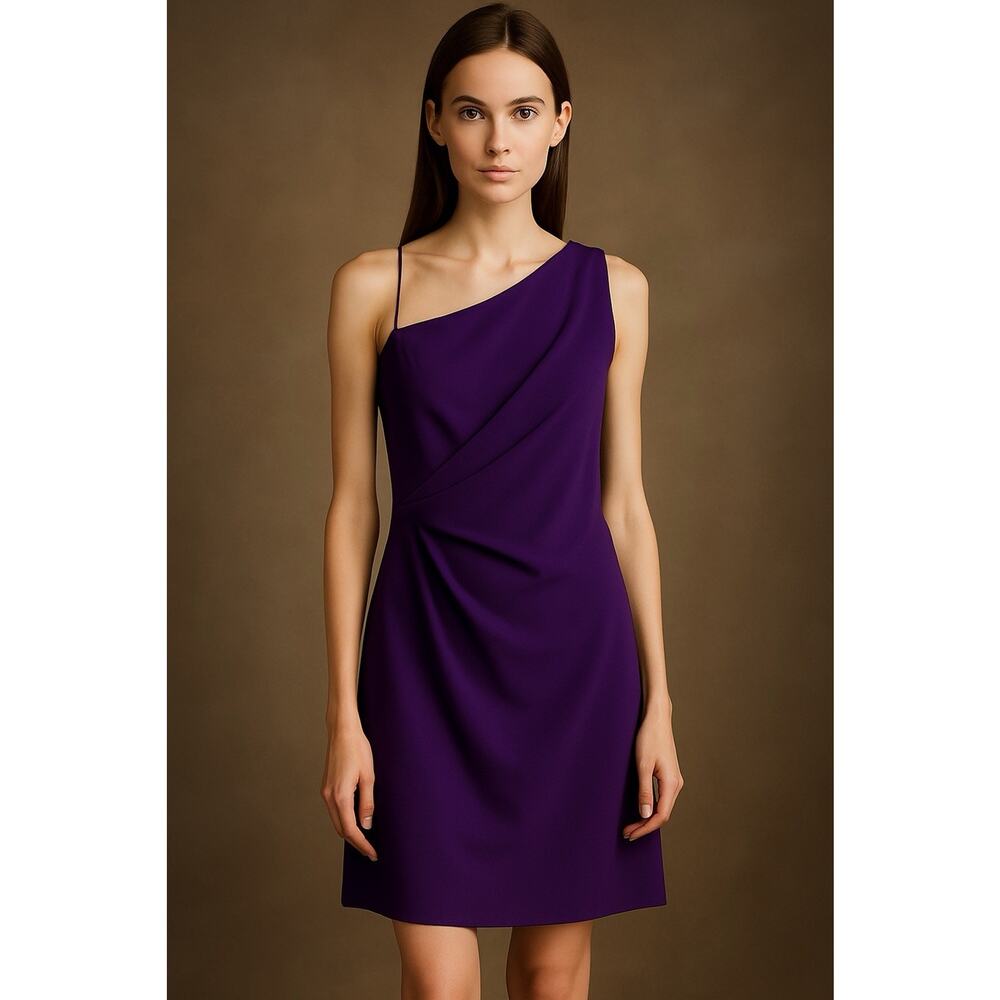 Piazza Sempione Virgin Wool Violet one shoulder Cocktail Dress US 12